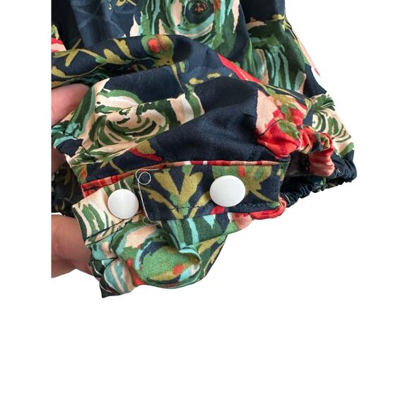 Cranky Peach Girls 6-12M Navy, Red, Green Floral Short Sleeve Cotton Onesie - Picture 4 of 10